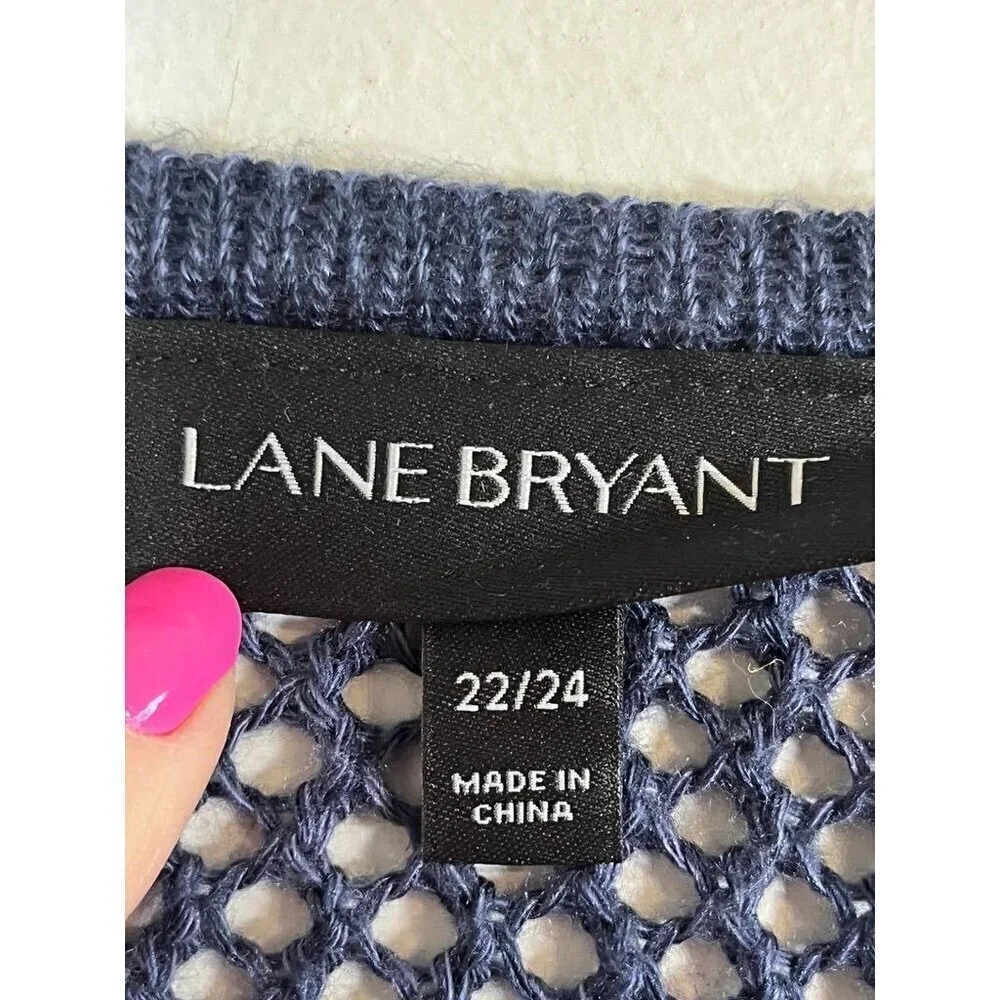 Lane Bryant Sweater Women 22 Blue Knit Beach Neutral Coverup Summer Office Cozy